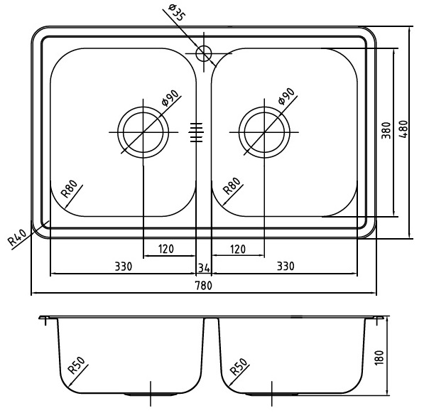 Мойка кухонная из нержавеющей стали IDDIS STRIT STR78P2i77 78*48 см.  Мойка кухонная из нержавеющей стали IDDIS STRIT STR78P2i77 78*48 см.