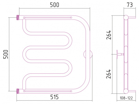 Полотенцесушитель водяной Стилье ТАНДЕМ 00016-5050 500х500 