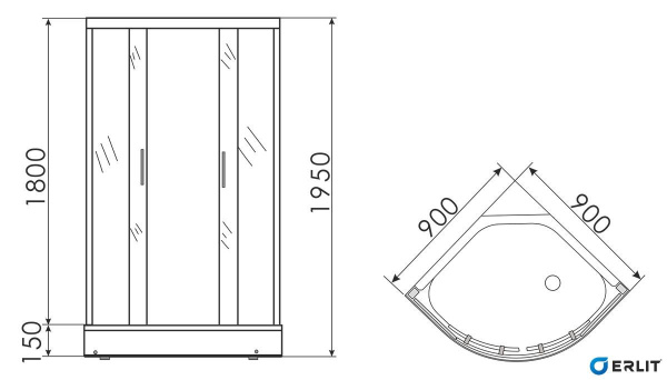 Душевой уголок Erlit  ER0509-C4 90x90 см. 