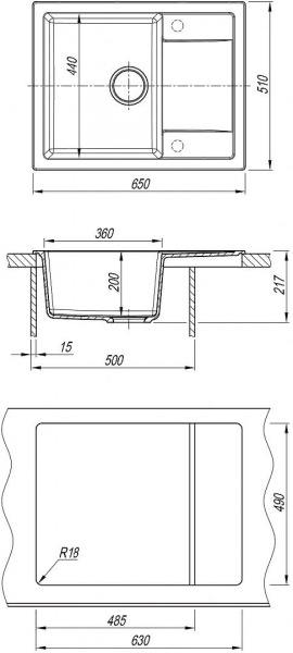 Мойка кухонная из литьевого мрамора Dr. Gans ТЕХНО 650 25.030.C0650.407 65*51 см. черный