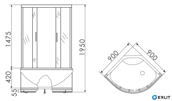 Душевой уголок Erlit  ER0509T-C3 90x90 см. 