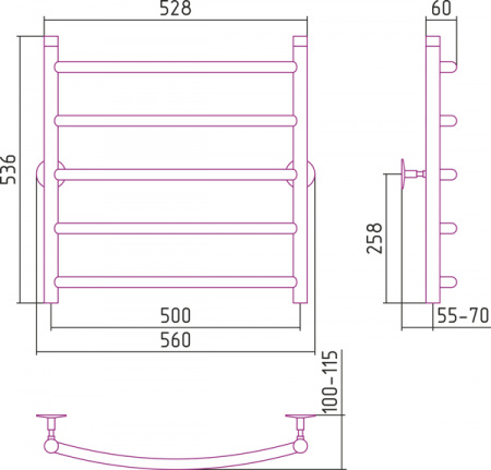 Полотенцесушитель водяной Стилье УНИВЕРСАЛ-50 00650-6050 600х500 