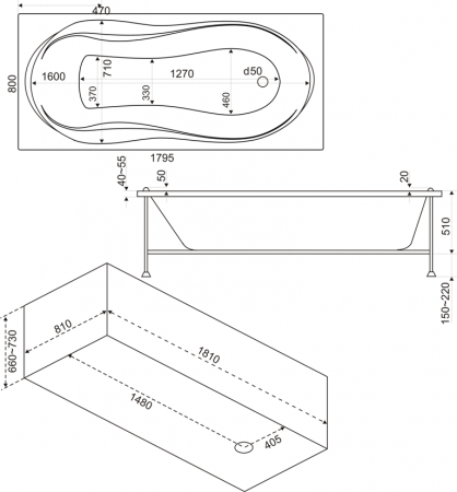 Ванна акриловая BAS ЯМАЙКА В 00044  