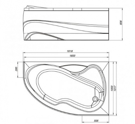 Ванна акриловая Mirsant ЛИВАДИЯ  160x100 см. правая 