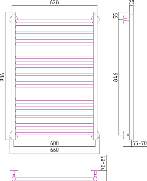 Полотенцесушитель водяной Стилье УНИВЕРСАЛ-53 00653-1060 1000х600 