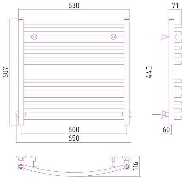 Полотенцесушитель водяной Сунержа АРКУС 00-0251-6060 600х600 