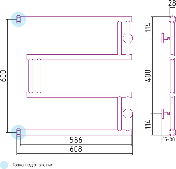 Полотенцесушитель водяной Сунержа High-Tech 00-0050-6060 600х600 