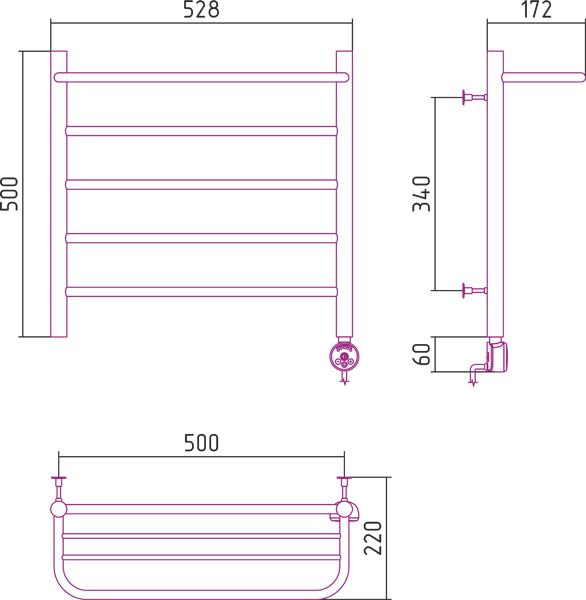 Полотенцесушитель электрический Стилье ФОРМАТ 20 00521-5050 500х500 
