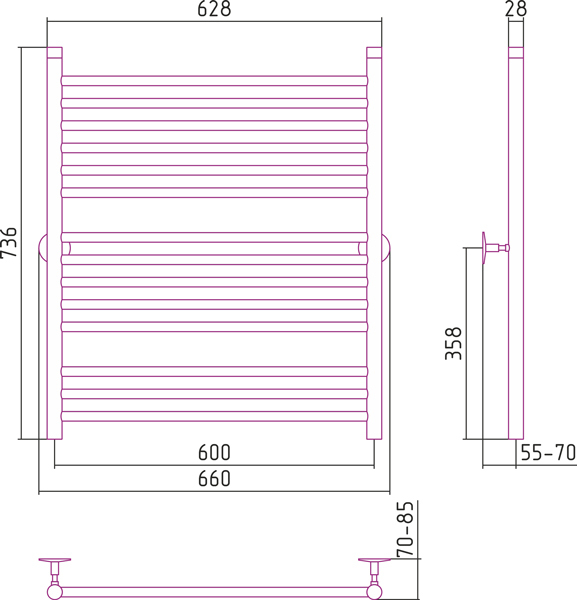 Полотенцесушитель водяной Стилье УНИВЕРСАЛ-53 00653-8060 800х600 