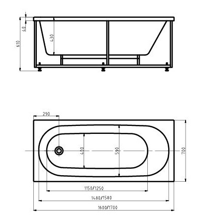 Ванна акриловая Aquatek ОБЕРОН  170x70 см. 