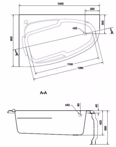 Ванна акриловая Cersanit JOANNA 63334 140x90 см. левая 