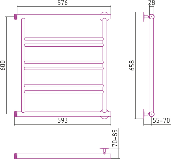 Полотенцесушитель водяной Стилье МИНОР 00601-6060 600х600 