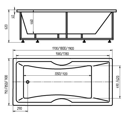 Ванна акриловая Aquatek ФЕНИКС  150x75 см. 