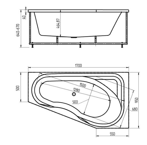 Ванна акриловая Aquatek МЕДЕЯ  170x95 см. правая 