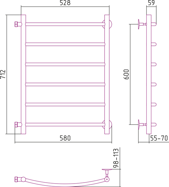 Полотенцесушитель водяной Стилье ВЕРСИЯ-Н1  00621-6040 600х400 