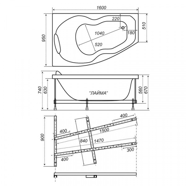 Ванна акриловая Triton ЛАЙМА  160x95 см. правая  Ванна акриловая Triton ЛАЙМА  160x95 см. правая