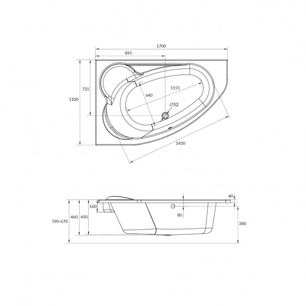 Ванна акриловая Cersanit KALIOPE 63443 170x110 см. левая 