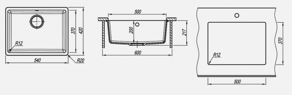 Мойка кухонная керамогранитная Florentina ВЕГА 500 22.320.D0500.202 54*42 см. шампань