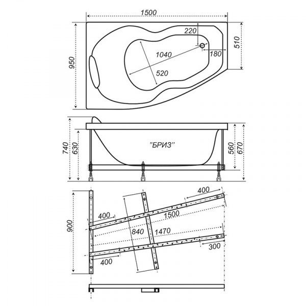 Ванна акриловая Triton БРИЗ  150x95 см. левая  Ванна акриловая Triton БРИЗ  150x95 см. левая
