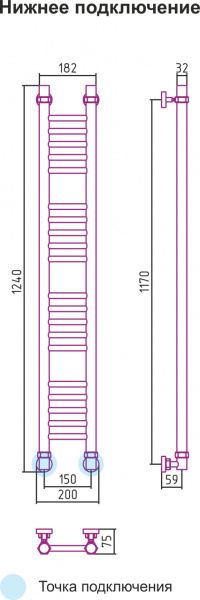 Полотенцесушитель водяной Сунержа БОГЕМА+ 00-0220-1215 1200х150 