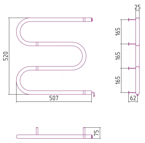 Полотенцесушитель электрический Стилье №03 M-образный 00503-5050 500х500 