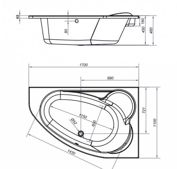 Ванна акриловая Cersanit KALIOPE 63444 170x110 см. правая 