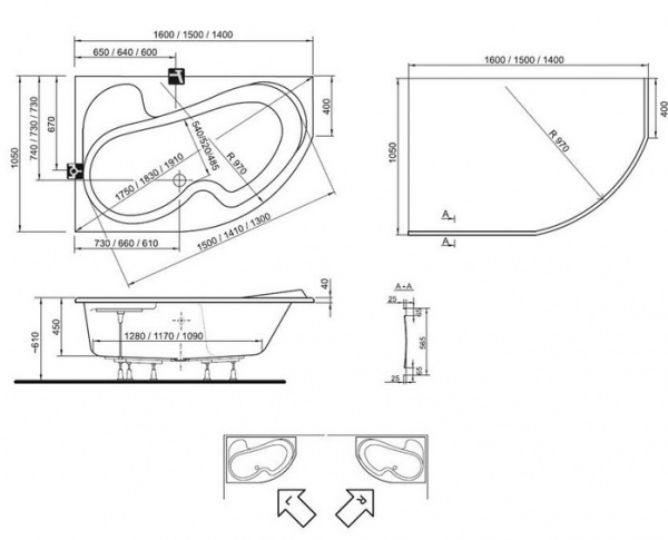 Ванна акриловая Ravak ROSA I CM01000000 160x105 см. левая 