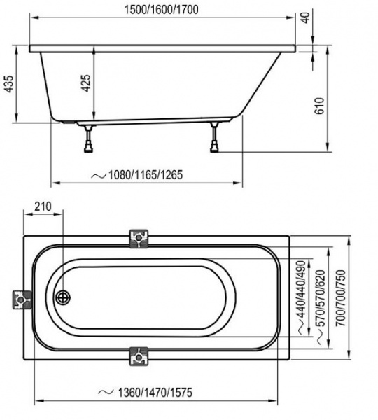Ванна акриловая Ravak DOMINO C621000000 160x70 см. 