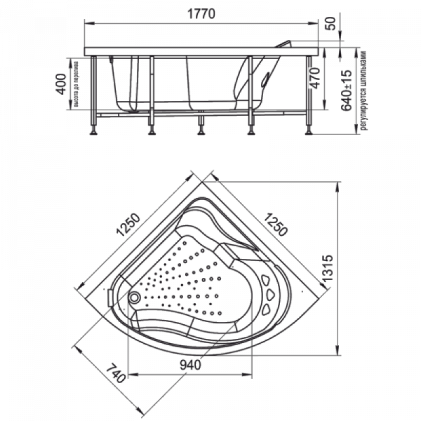 Ванна акриловая Vannesa АЛЬТЕЯ  125x125 см. 