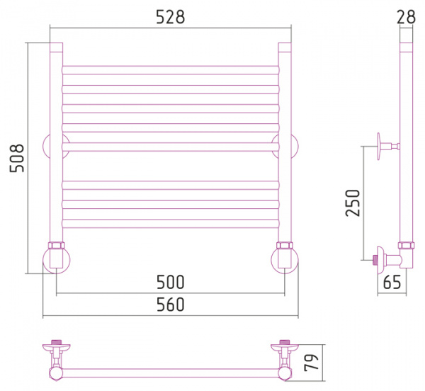 Полотенцесушитель водяной Стилье УНИВЕРСАЛ-53 00653-5050 500х500 