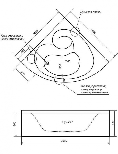 Ванна акриловая Triton ЭРИКА  140x140 см.  Ванна акриловая Triton ЭРИКА  140x140 см.